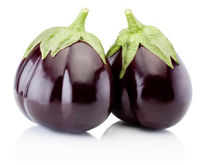 Two fresh aubergine isolated on a white background
