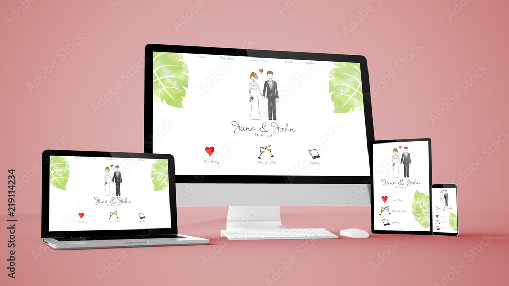 Canvas Prints computer gadgets with wedding website space on screen