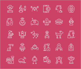 Set of Line Icons of Robots.