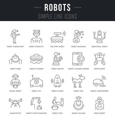 Set Vector Line Icons of Robots.