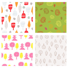 Naklejka premium Set of artistic creative autumn seamless patterns. Hand Drawn textures.
