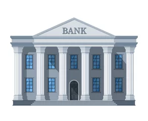 Fotobehang Cartoon retro bank building or courthouse with columns vector illustration isolated on white background © MicroOne