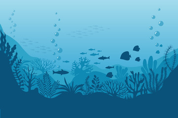 Fototapeta Sea underwater background. Ocean bottom with seaweeds. Vector marine scene obraz