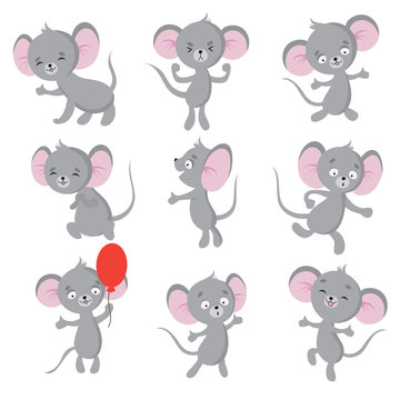 Cute mouse. Cartoon mice in house. Vector isolated characters