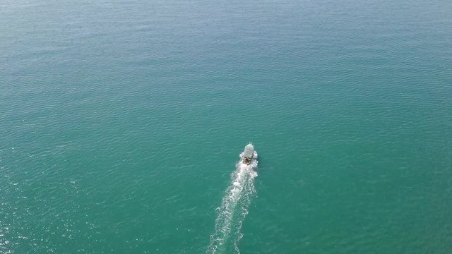 A bird's-eye view. Motor boat floating in the sea