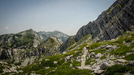 Mountains path in the slovenian triglav park.