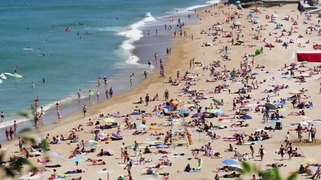 BIARRITZ, FRANCE - JULY 15, 2018 panorama of the beach of Biarritz city, France