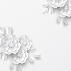 Paper art flowers background. Vector stock.