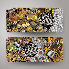 Cartoon cute colorful vector hand drawn doodles School banners