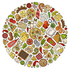 Set of Pizza cartoon doodle objects, symbols and items