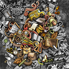 Fototapeta premium Doodles graphic Back to School vector illustration. Creative art background.