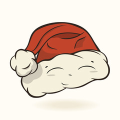 Funny Santa's hat with cute face. Live hat, cartoon character vector illustration. Red Santa hat for Christmas isolated. Christmas cap. Merry Christmas and Happy New Year design. Greeting card image.