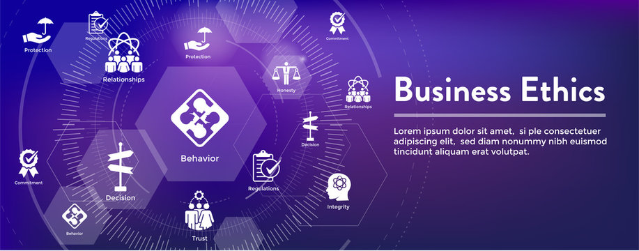 Business Ethics Web Banner Icon Set with Honesty, Integrity, Commitment, and Decision