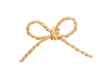 Bow knot made of linen rope string isolated over the white background