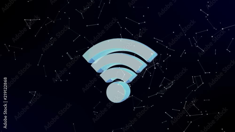 Wall mural wi-fi being formed by revolving particles. futuristic structure of plexus lines and points, dark blu