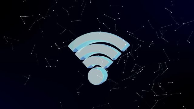Wi-Fi being formed by revolving particles. Futuristic structure of plexus lines and points, dark blue background