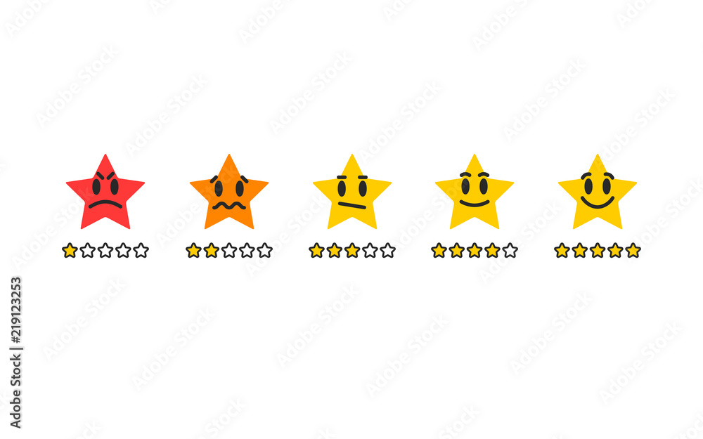 Poster rating stars for customer satisfaction with funny different emotions. easy to use for your website o