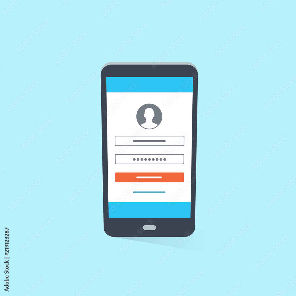 Leinwandbilder Flat illustration of mobile phone with login screen. Easy to use for your website or presentation.