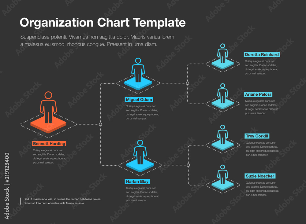Poster Simple company organization hierarchy chart template with place for your content - dark version. Easy to use for your website or presentation.