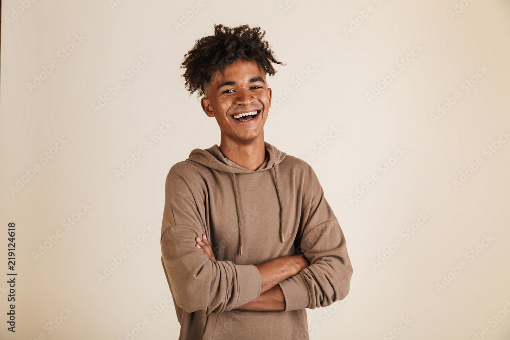 Sticker portrait of a smiling young afro american man