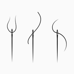 A selection of needles with threads, icons. Vector element for your designs.