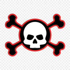 Skull and crossbones, icon. The concept of warning of mortal danger. Pirate's mark. Vector element isolated on a transparent background.