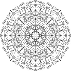 Mandala ornament, vector illustration. Line mandala. Adult mandala coloring page. 