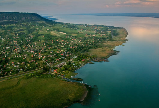 Aerial view of Badacsony hill at lake Balaton, Hungary