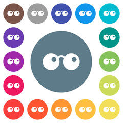 Fototapeta premium Sunglasses flat white icons on round color backgrounds
