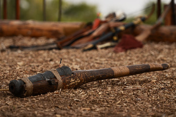 National Ukrainian weapons lying on the ground