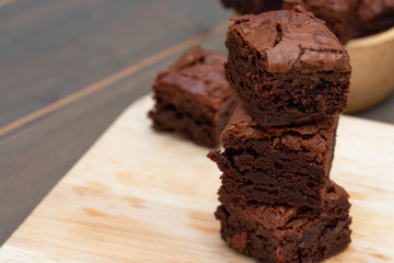 homemade cake chocolate brownies on wooden table