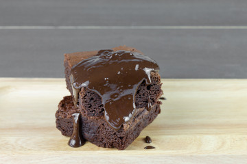 homemade cake chocolate brownies on wooden background