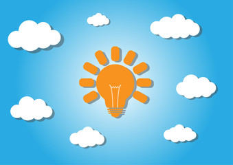Lightbulb on sky with colud icon for web. Vector illustration.