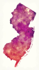 New Jersey state USA watercolor map in front of a white background