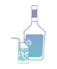 glass cocktail with fruit and bottle vector illustration design