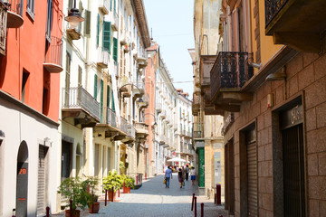 Fototapeta na wymiar Beautiful streets and romantic houses in Ivrea cityscape. Italy, Europe.