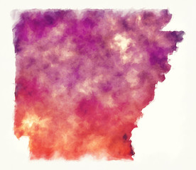 Arkansas state USA watercolor map in front of a white background