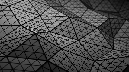 Distorted black low poly shape 3D render illustration