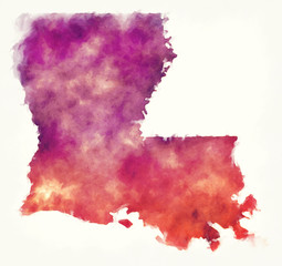 Louisiana state USA watercolor map in front of a white background