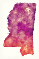 Mississippi state USA watercolor map in front of a white background