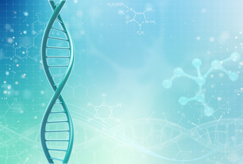 Concept of biochemistry with dna molecule on color background. Science concept background.
