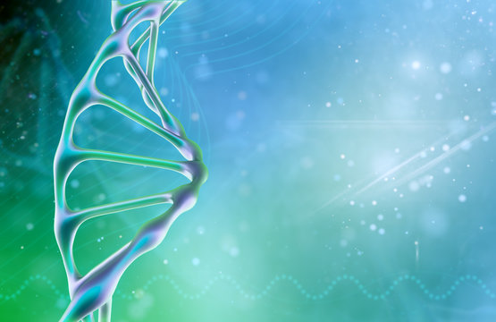 Concept of biochemistry with dna molecule on color background. Science concept background.