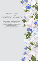Template for greeting cards, wedding decorations, invitation,sales. Vector banner with Luxurious summer flowers. Spring or summer design. Space for text.