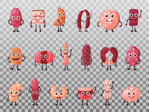 Isolated smiling isolated meat cartoon characters