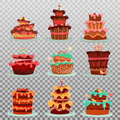 Isolated cakes or dessert food, bakery and pastry