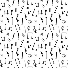 Fototapeta na wymiar Seamless vector pattern with music notes. Black and white abstract background.