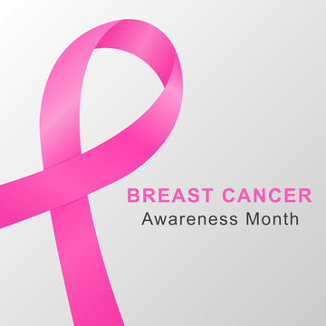 Breast cancer awareness month background with pink ribbon. Vector.