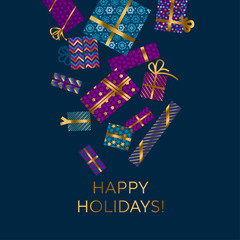 Obraz premium Violet and blue xmas gift box vector design element