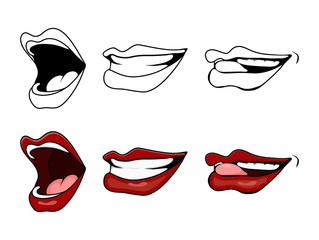 Fototapeta premium cartoon lips smile set isolated on white background