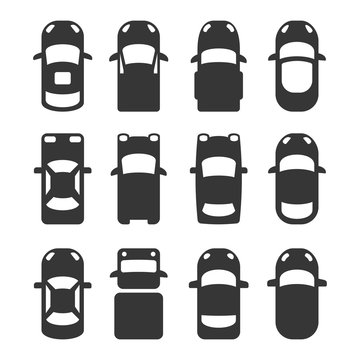 Car Top View Icons Set on White Background. Vector